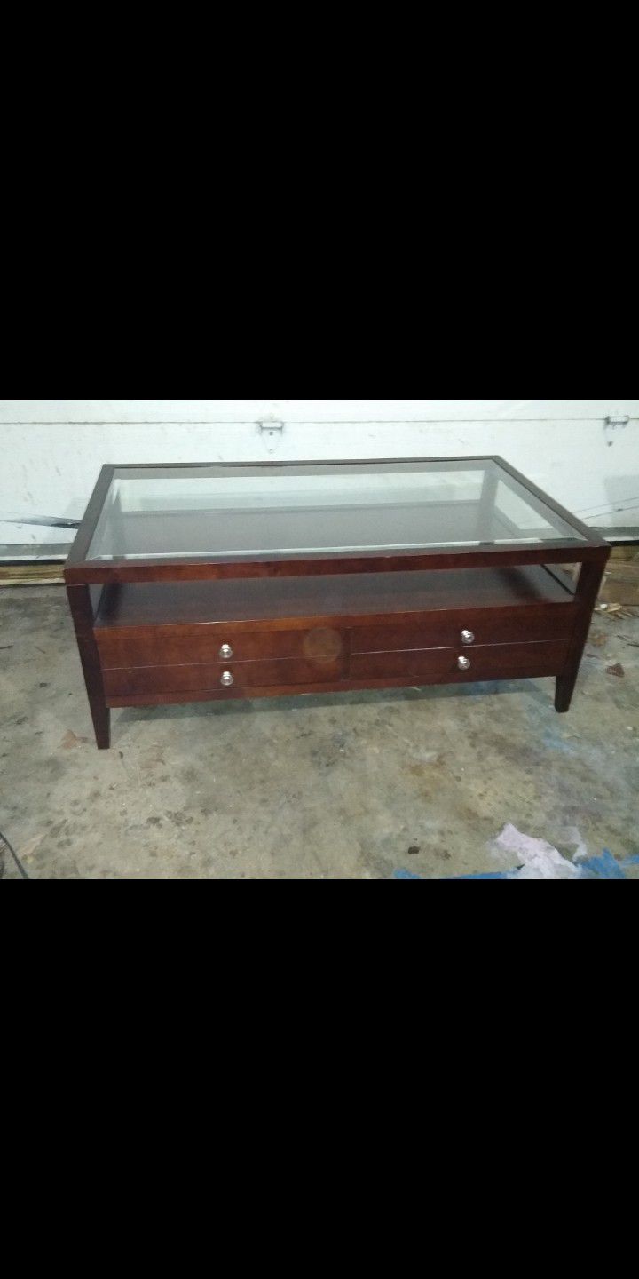 Classic Glass And Cherry Wood Coffee Table And End Table. Great Condition $250 For Both Together 