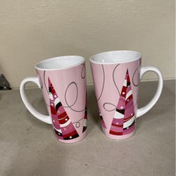 Vintage 2004 Pair Pink Starbucks Mugs Christmas Tree 