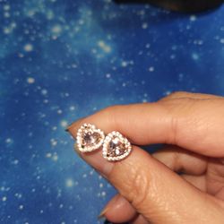 New Sterling Silver Rose Gold Pink Heart Earrings 