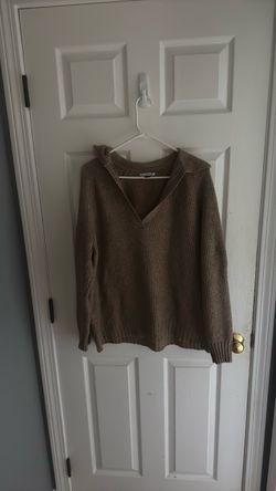 Brown Ribbed Knit Collared Sweater