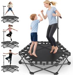 RYGEO Rebounder Trampoline for Adults/Kids, Foldable Rebounder Trampoline, 200LBS Capacity, with 3-Level Adjustable Handle, Indoor Fitness Workout Exe