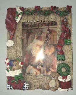 Christmas Decor Picture Frame Santa Teddy Bear With Card Photo