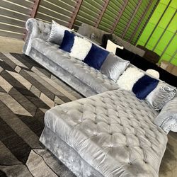 Grey Starter Sectional Sofa Couch 