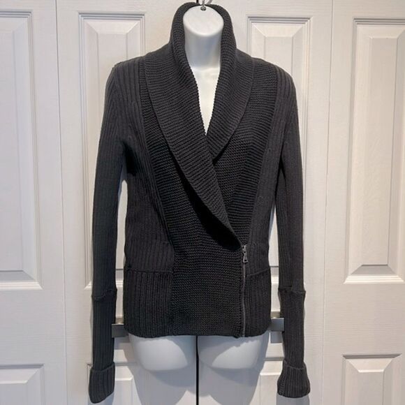 Club Monaco Dark Grey 100% Merino Wool Side Zip Cardigan Sweater Size S