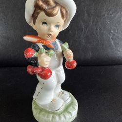 Porcelain Little Boy carring Veggies Figurine by Rossini Japan 1950s RARE
