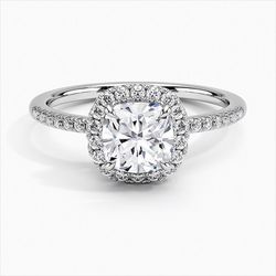 18k Cushion cut Diamond engagement Ring Set