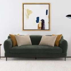 Soft Rick ~Green Chenille Upholstered Sofa with Accent Pillows~