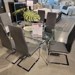 Glass large dining table set 6 chairs gray new model