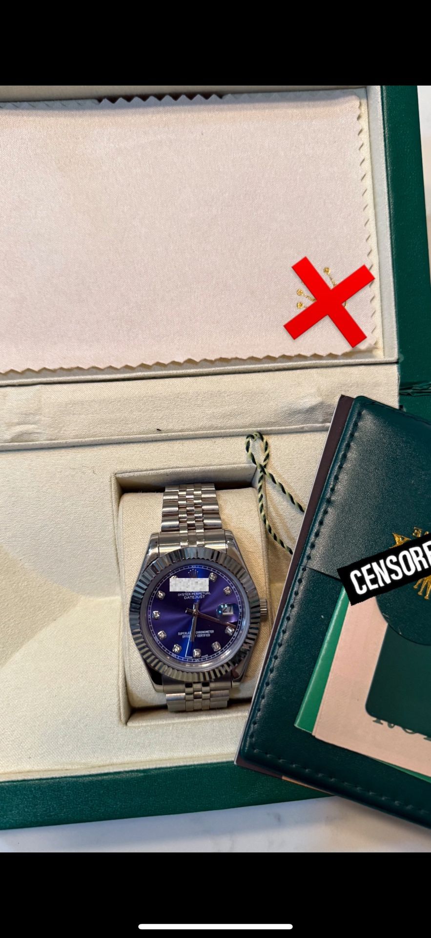 Luxury Silver Blue Face Watch With Box