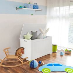 30 inch Wood Storage Bench Toy Chest Bench Foot Rest Seat for Bedroom Living Room White
