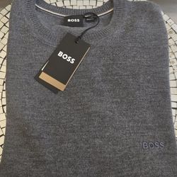 Brand New Gray Hugo Boss Knit Crew Neck Long Sleeves Men's Sweater. Size Medium