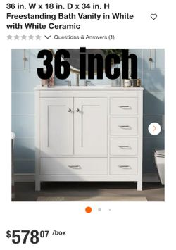 36-Inch Freestanding Bath Vanity with White Ceramic Top