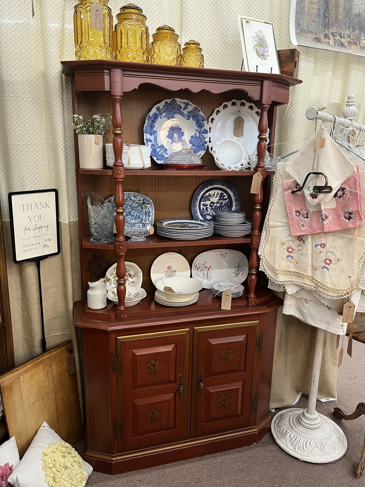 Red Toned Wood China Hutch