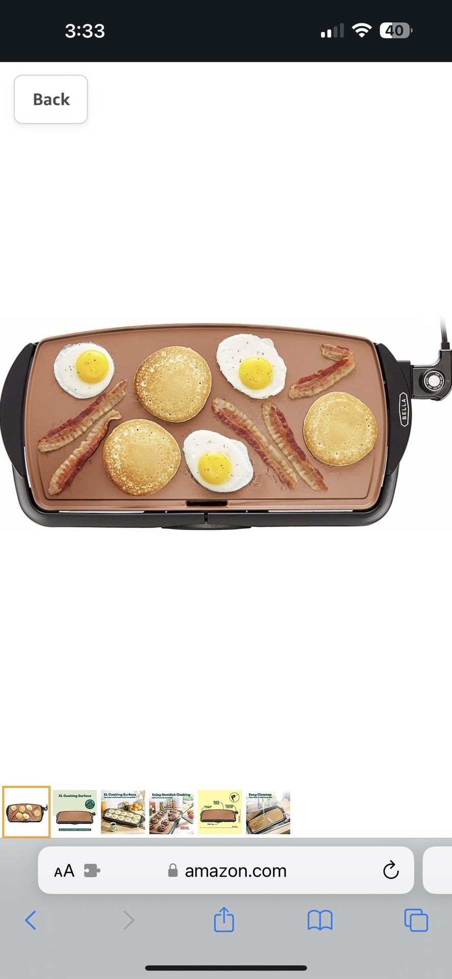 BELLA Electric Ceramic Titanium Griddle,