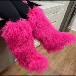 Shaggy Real Fur Knee Boots Size 8, 8,5, 9.5, 10 Message True Size & Order 