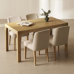 Logan 5 Piece 4 Seater Upholstered Dining Table Set, Modern Farmhouse Solid Wood 4 Piece 59" Dining Table Set for Dining Room Kitchen