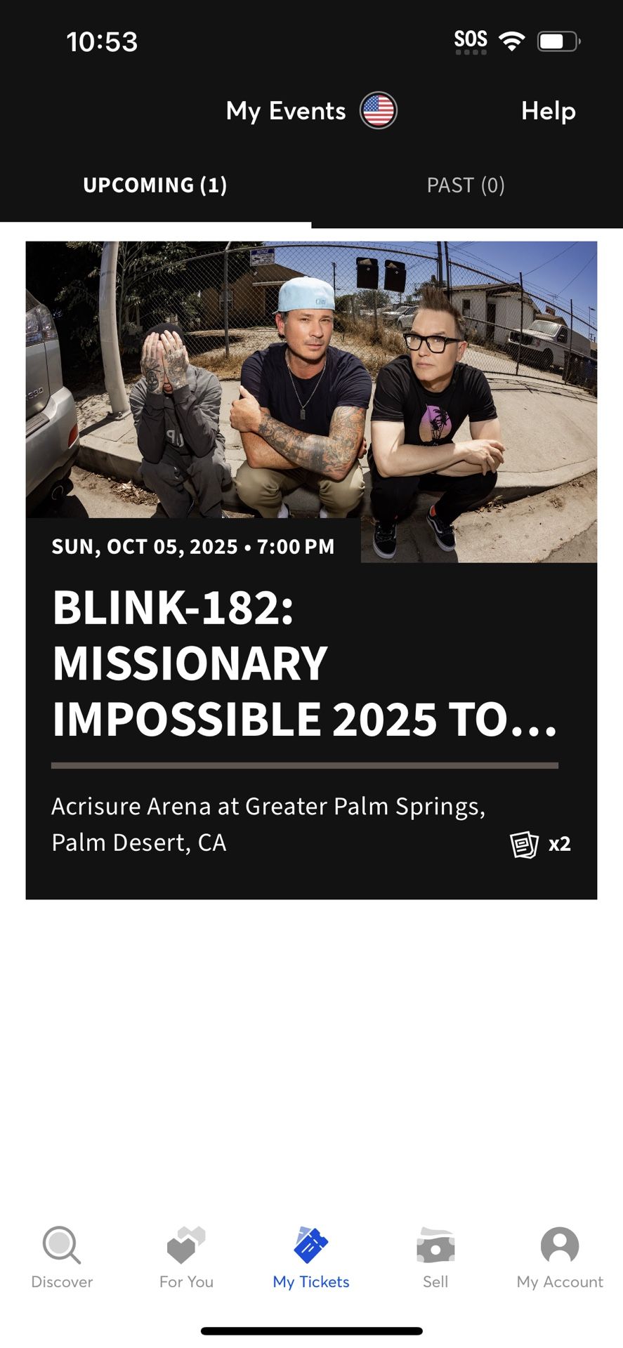 Blink 182 Concert Tickets (2) Palm Springs Oct 5 Sunday