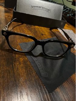Chrome Hearts Black Eyeglasses w/ Silver Cross – Designer Frame
