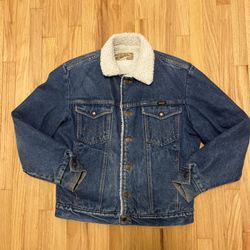 Vintage Wrangler Denim Jacket Sherpa Lined Small Trucker Cowboy Western Faded