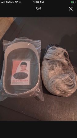 Gray long silky ombré gray hair with cap underneath wig fr.   Ee