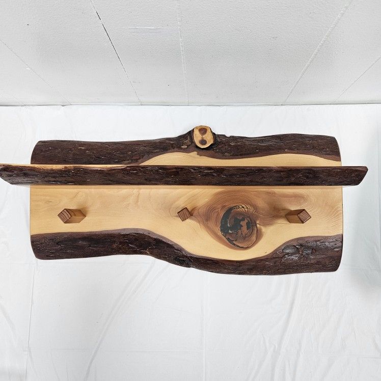 Live Edge Wood Hand Made Wall Coat Rack Shelf Industrial Rustic Modern Farmhouse