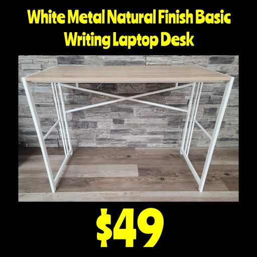 New White Metal Natural Finish Basic Writing Laptop Desk: Njft