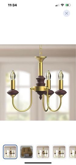 “New”3 light(adjustable)gold Chandelier w/brown accents