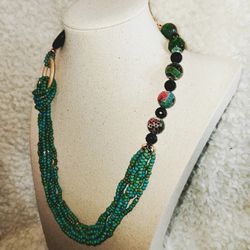 blue green multi- strand necklace Thumbnail