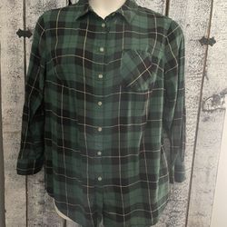 Ava & Viv Green Plaid Button Down Long Sleeve Top Size XL