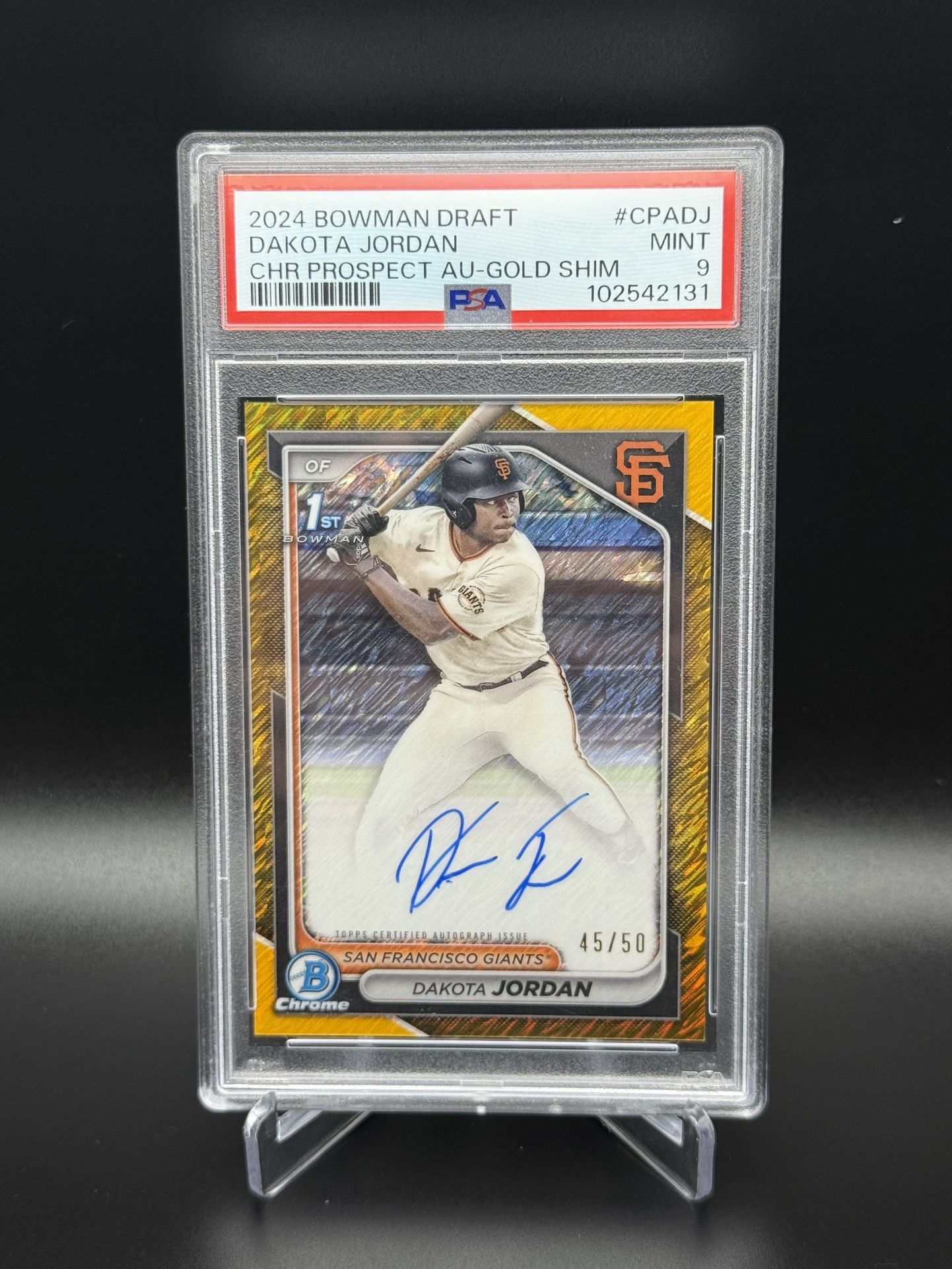 2024 Bowman Draft Dakota Jordan /50 Gold Shimmer PSA9