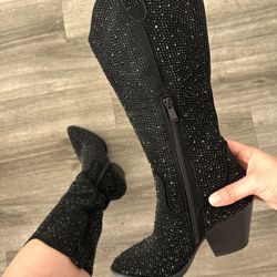 Black Rhinestone Cowgirl Boots Sparkly Botas Vaqueras Con Brillo (sizes 9 & 10)