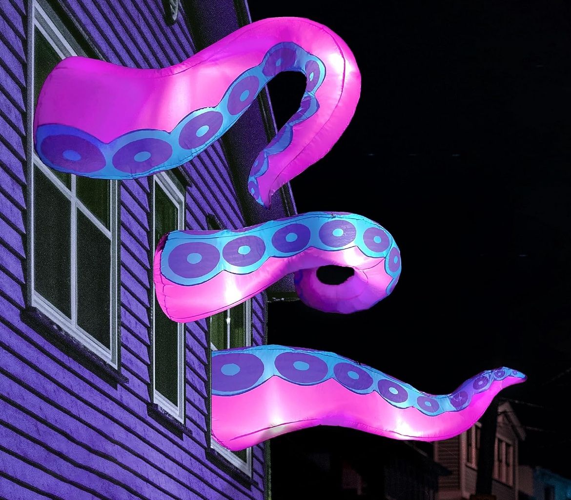 Joiedomi 3 Pcs Halloween Inflatables Octopus Tentacle Outdoor Window Decorations, Octopus Legs with Build-in LEDs, Halloween Front Door Window Roof Pr