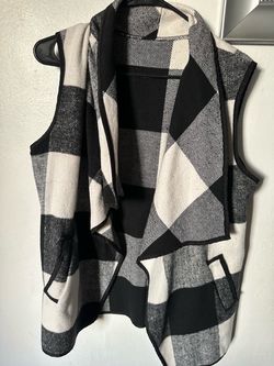 Black and White Plaid Draped Vest