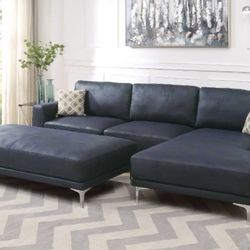 Brand New Blue Leather Gel Modern Style Sectional Sofa (Ottoman Sold Separately)