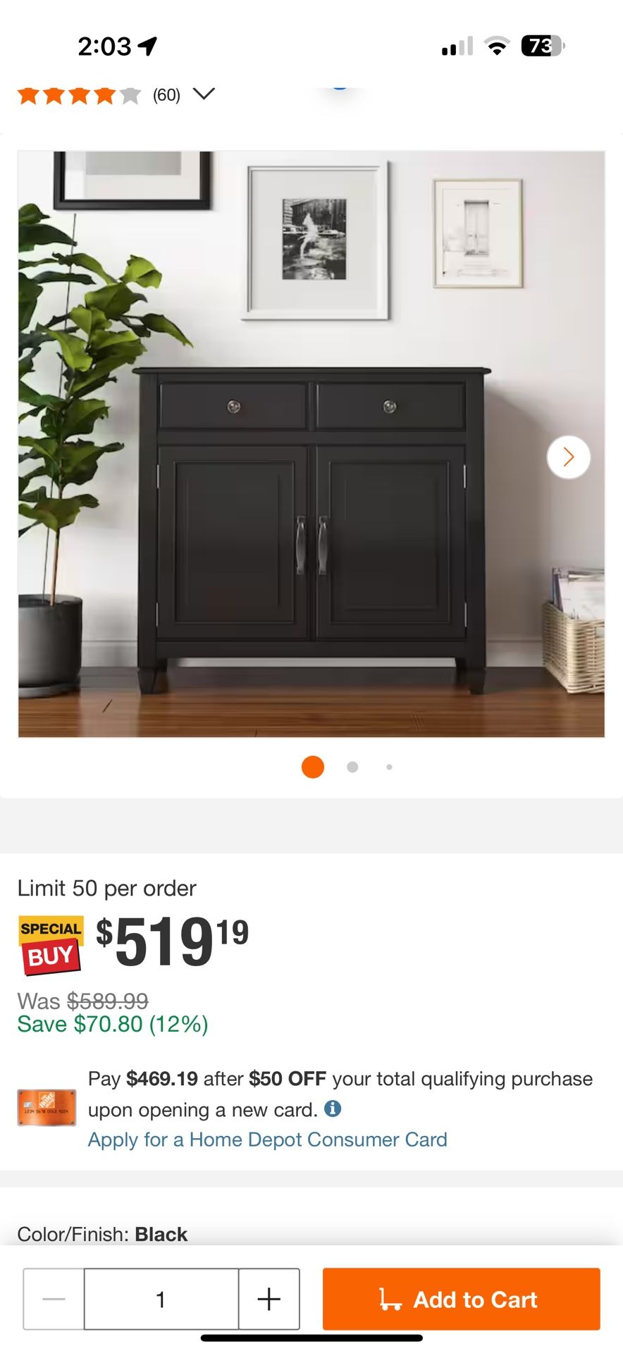 New !!Connaught 36in. W Black Entryway Storage Accent Cabinet. Dresser.