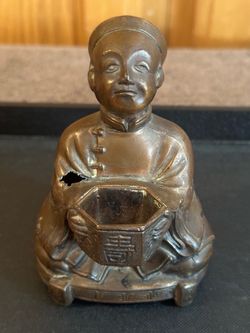 Vintage Cast Metal Chinese Scholar Figural Incense Burner