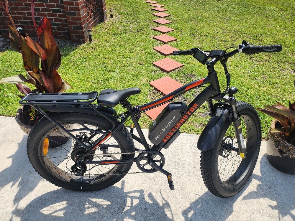 Aostirmotor Electric Mountain Bike, 48V 13AH Removable Lithium Battery 749W Ebike with Rack, 26" 4.0 inch Fat Tire Bike, Electric Bicycle for Adults