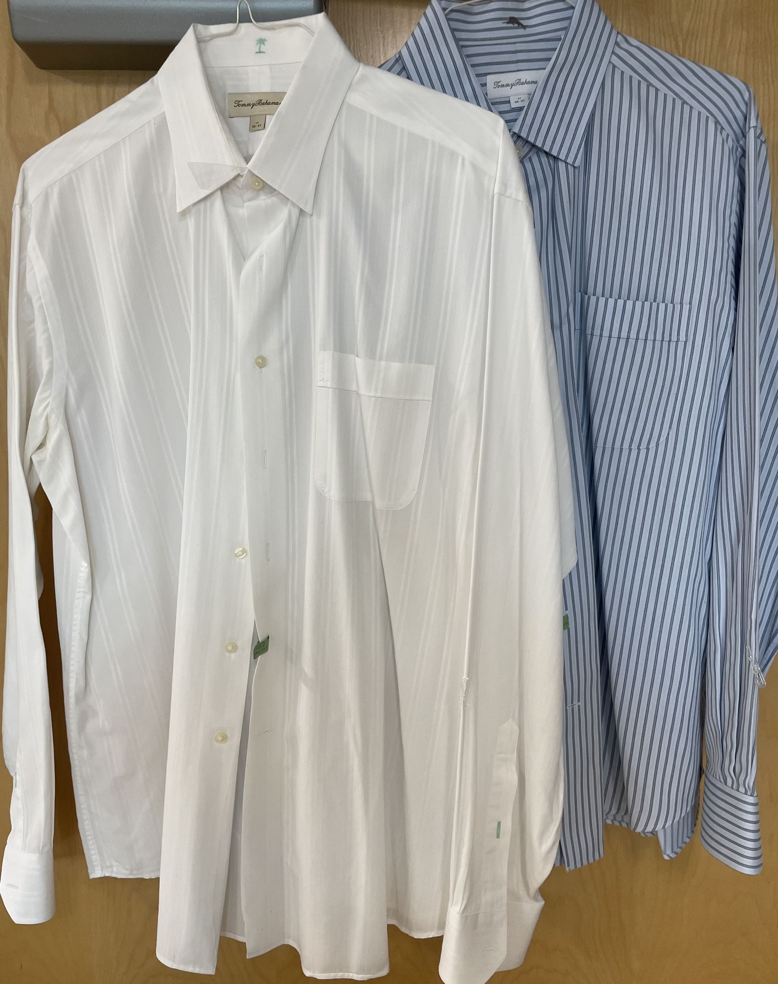 (2) Tommy Bahama Men's Dress Shirts L/S Button Front Striped 17 36/37 dry clean