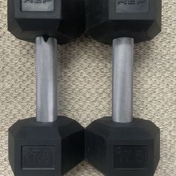 17.5lb Pair of Rubber Coated Hex Dumbbells