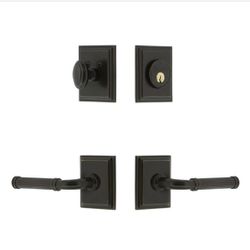 Grandeur Hardware Carre Square Rosette Entry Set with Soleil Lever in Timeless Bronze