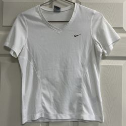 Nike Dri Fit Womens White Short Sleeve V-Neck Top - Size Small - VGUC