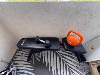 Moving sale- Workout bench with kettlebells and dumbbells