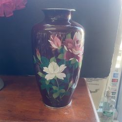 Vintage Cloisonne Flower Floral Vase 9" 