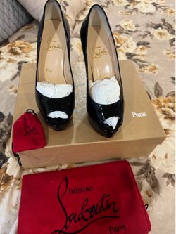 Christian Louboutin Lady Peep Black Patent Peep-Toe Pumps – Worn Once, Full Set
