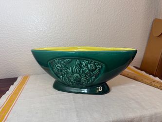 Red Wing Tropicana Belle Kogan Mid-Century Green & Yellow Pottery Vase