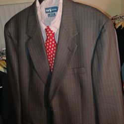 Perry Ellis Charcoal Pinstripe 2 Button 48R 40W
