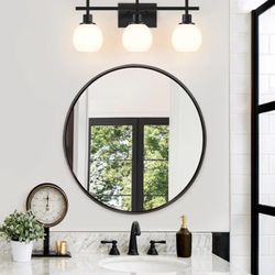 Modern Vanity Lighting Fixtures,3-Light Black Bathroom Lighting Fixtures Over Mirror，Bathroom Wall Mounted Vanity Light with Milky White Glass Lampsha