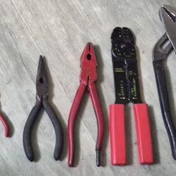 Mixed Lot of 5 Pliers Side Cutter Wire Stripper Snap Ring Handyman Tools