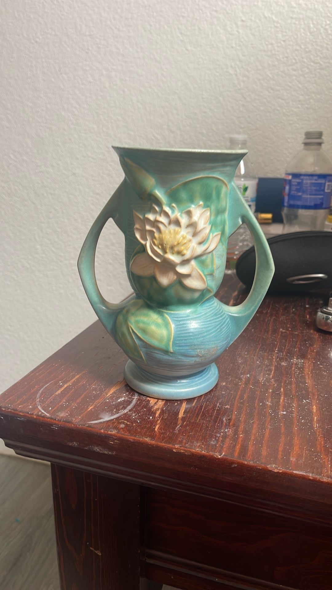 Blue Water Lily Vase by Roseville Pottery. Circa 1943