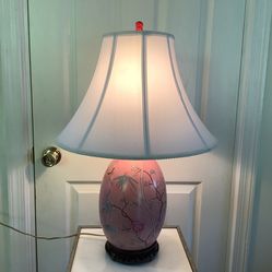 Chinese Table Lamp with Wooden Stand